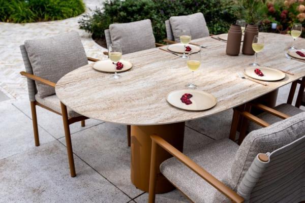 Colorado table top ceramic travertin oval 240 X 105 cm