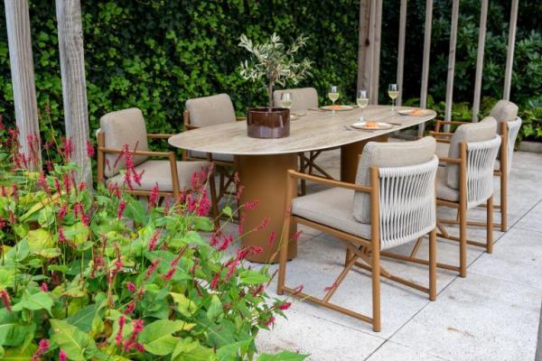 Colorado table top ceramic travertin oval 240 X 105 cm